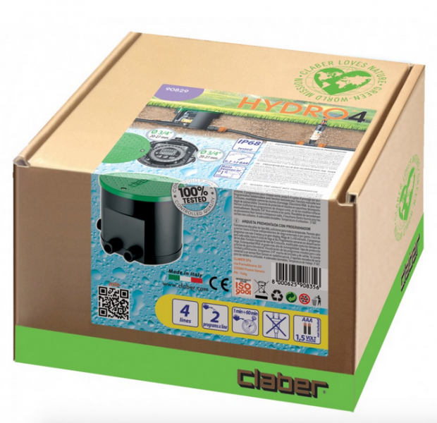 Claber Hydro-4 - Kit irrigazione con 4 elettrovalvole e centralina